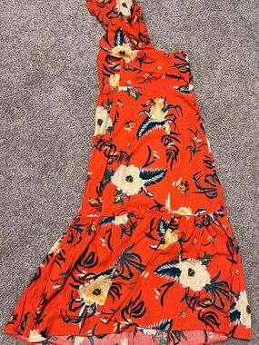 Urban Outfitters Orange Floral One Shoulder Maxi Dress